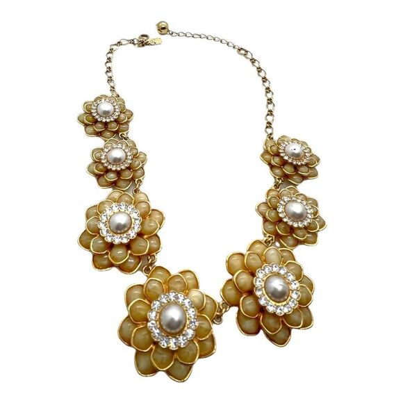 KATE SPADE 12k Gold Plated Zinnia Flower Floral 3D Rare Crystal & Faux Pearl Nec - Picture 9 of 10